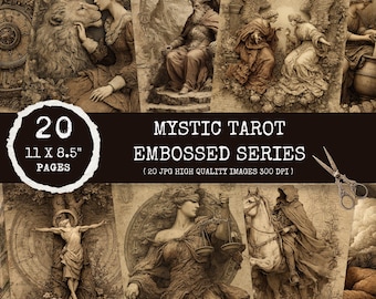 Mystic Tarot Embossed Journal Pages: Witchy Ephemera Kit (Digital Download 17x22 inches)