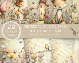 Whimsical Junk Journal Pages: Watercolor Illustrations (Digital Download, 17x22 inches, 300 DPI)