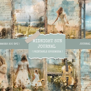 Pagine del diario Midnight Sun – Effimere di campagna islandese con acquerelli (17 x 22 pollici), pagine di diario con acquerelli, diario spazzatura stampabile, pdf