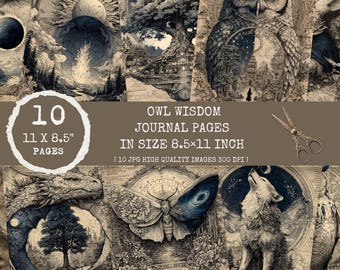 Owl Wisdom Journal Pages: Mystical Folk Art Printable (Digital Download