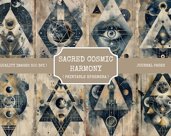Sacred Geometry Art Prints: Cosmic Harmony Celestial Decor (Digital Download, 8.5x11in, 10 Pages)
