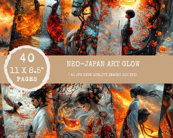 Neo-Japan Art Printable Kit: Samurai, Geisha, Fantasy Art (Digital Download)