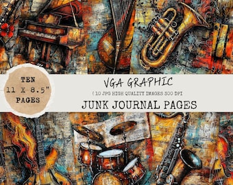 Abstract Musical Instrument Art: Grunge Ephemera Pages (10 Sheets)
