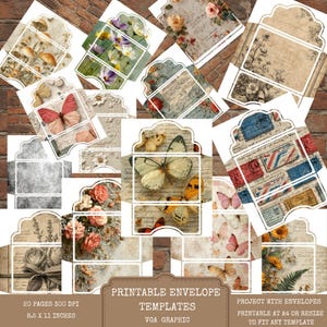 Vintage Printable Envelope Templates – Floral & Ephemera Paper Designs for Junk Journal and Scrapbook Crafts, Printable Ephemera, Paper