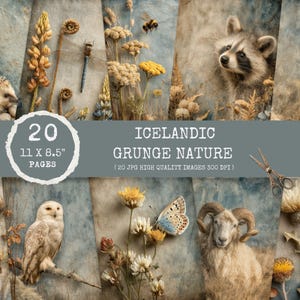 Solitudine selvaggia – Pagine grunge sulla natura dall'Islanda, pagine di diario naturalistico stampabili, effimeri rustici, cancelleria vintage morbida per la campagna in formato PDF