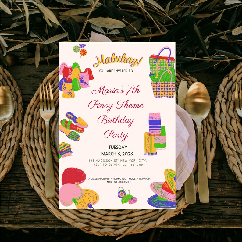 Filipino Birthday Invitation Girl | 7th Pinoy Theme Canva Template ...