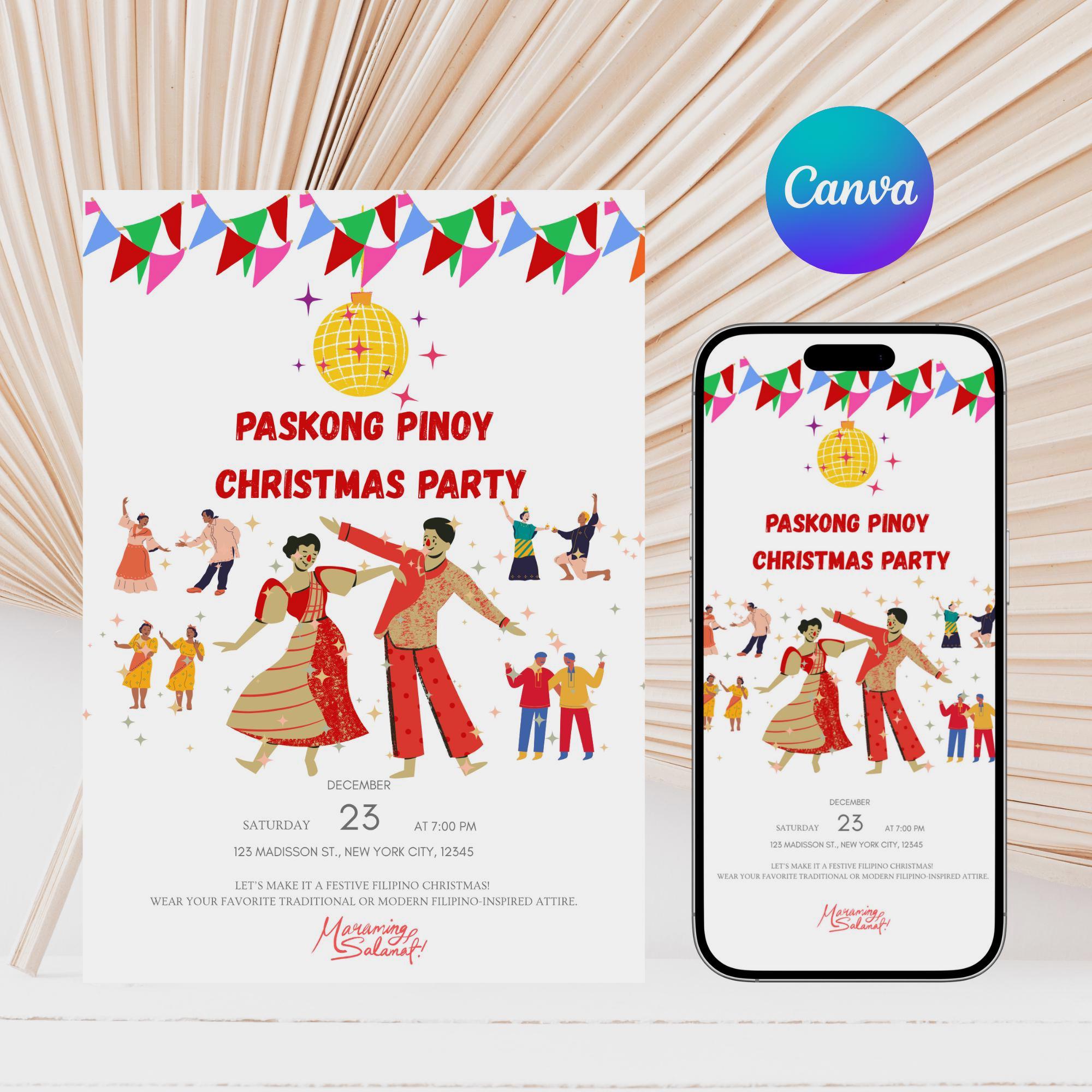 Pinoy Invitation Paskong Pinoy Christmas Invitation | Filipino Dance Party Canva ...
