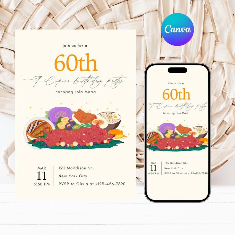 Editable Filipino Fiesta 60th Birthday Invitation | Traditional ...
