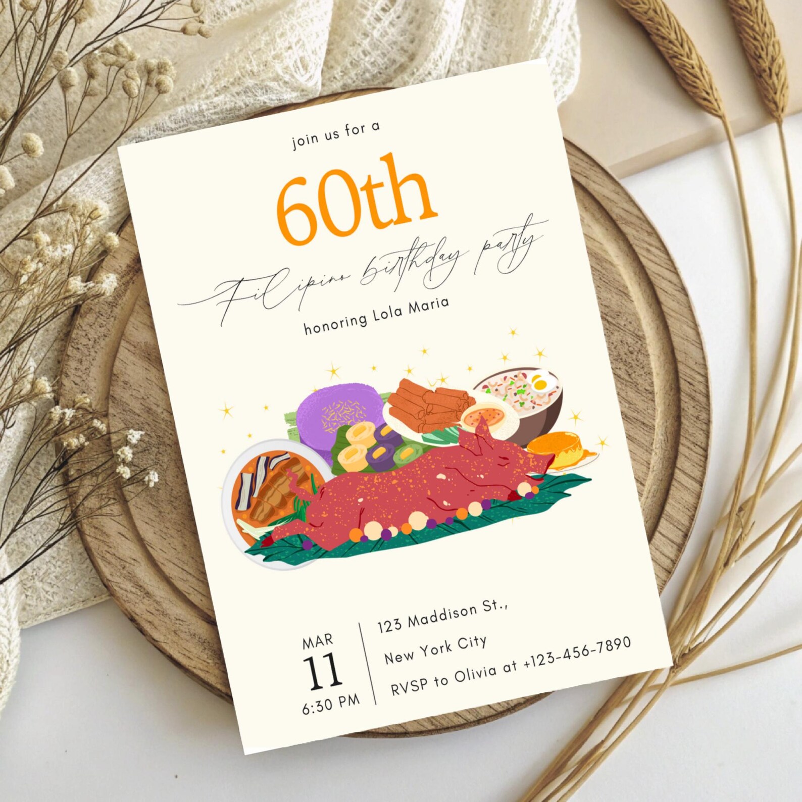 Editable Filipino Fiesta 60th Birthday Invitation | Traditional ...
