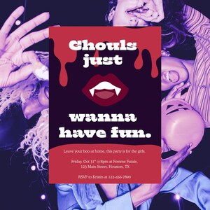Halloween Girls Night Invitation: Vampire Theme, 5x7 Canva Template (Digital Invite)