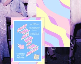 80s 90s Over the Hill Birthday Invitation: Retro Canva Template (5x7 Digital Download