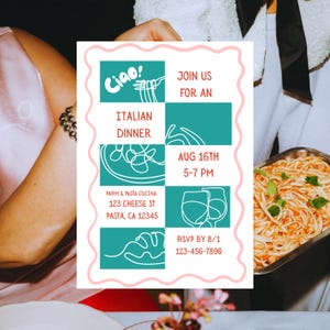 Italian Dinner Invitation | Canva Template | Italian Party Theme | Italian Party Invite | Italy Theme Dinner Party | Digital Invite 5x7