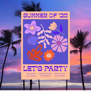 Tropical Sunset Party Invitation: Editable Canva Template (5x7 Digital Download)