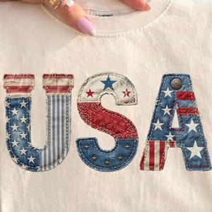 USA PNG Sublimation Patriotische Denim Patchwork 4. Juli DTF Digitaler Download Amerika Shirt