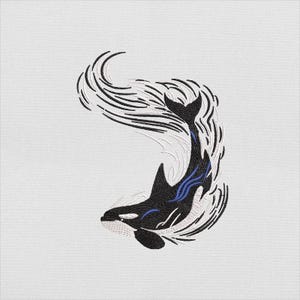 Oscar Killer Whale Embroidery Design, Flowing Orca Style Animal File for Machine Embroidery, Instant Download, PES DST File