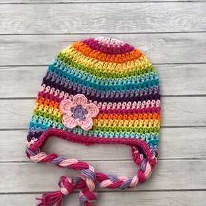 Crochet rainbow winter hat for babies and toddlers