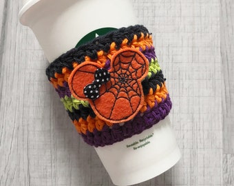 Halloween cup cozy, crochet coffee cozy, Halloween mouse, coffee cup cozy, reusable cup sleeve