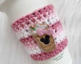 Crochet coffee cup cozy for hot or cold cups, reusable cup sleeve