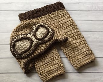 Chapeau d’aviateur de bébé, chapeau d’aviateur, chapeau d’aviateur au crochet, chapeau de pilote de bébé, chapeau d’aviateur nouveau-né, pantalon et chapeau de nouveau-né, chapeau de bébé, accessoire photo nouveau-né