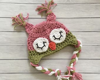 Pink owl hat, crochet owl hat, owl hat, baby owl hat, baby girl hat, owl, animal hat, baby girl owl hat, newborn owl hat, baby hat