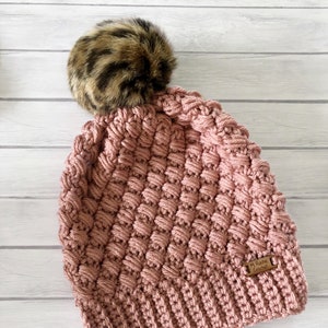 Winter hat with pom pom, womens crochet faux fur pom pom hat, toddler winter hat, crochet womens beanie, gifts for mom, crochet warm hat