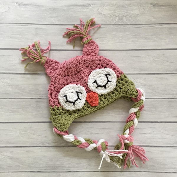 Pink owl hat, crochet owl hat, owl hat, baby owl hat, baby girl hat, owl, animal hat, baby girl owl hat, newborn owl hat, baby hat