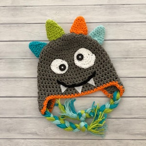 Monster hat, crochet monster hat, baby hat, Halloween hat, Halloween, monster costume, baby boy hat, monster beanie, toddler monster hat image 1