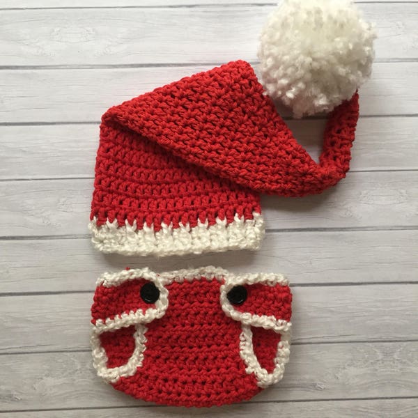 Newborn Santa hat and diaper cover Photography prop Christmas hat