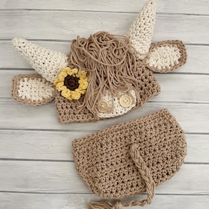 Chapeau de vache Highland et couvre-couche, accessoire photo pour nouveau-né, pépinière de ferme, cadeau de baby shower