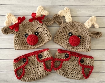 Reindeer hat, crochet reindeer hat, baby reindeer hat, newborn reindeer hat, Rudolph hat, baby Christmas hat, newborn photo prop, Christmas