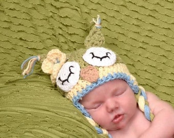 Bonnet de hibou endormi au crochet pour nouveau-né, accessoire de photographie, pépinière des bois, couleurs neutres