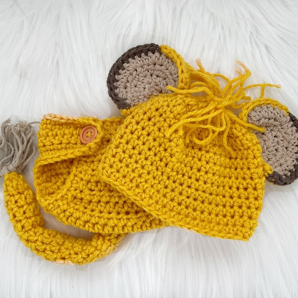 Lion hat and diaper cover, newborn photo prop, crochet baby hat, jungle nursery or baby shower, lion cub Halloween costume