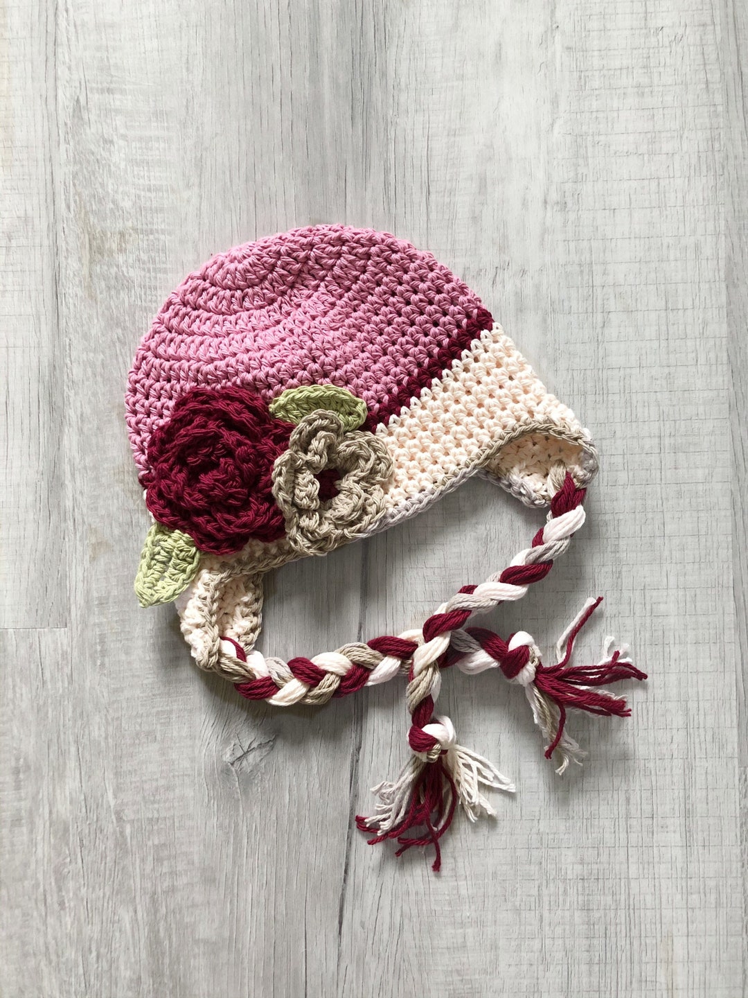 Baby Winter Hat for Girls, Crochet Earflap Hat, Newborn to Toddler