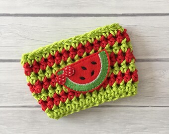 Watermelon coffee cup cozy, hot or cold cup holder, beverage holder, reusable crochet coffee sleeve