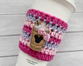 Crochet coffee cup cozy for hot or cold cups, reusable cup sleeve
