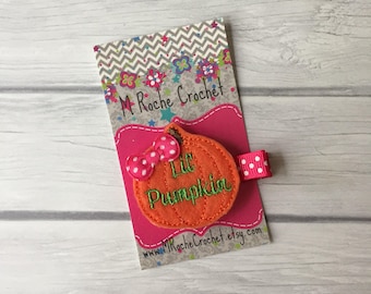Halloween hair clip, pumpkin hair clip, lil pumpkin, toddler hair clip, hair accessories, felt hair clip, baby barrettes, pumpkin hair bow
