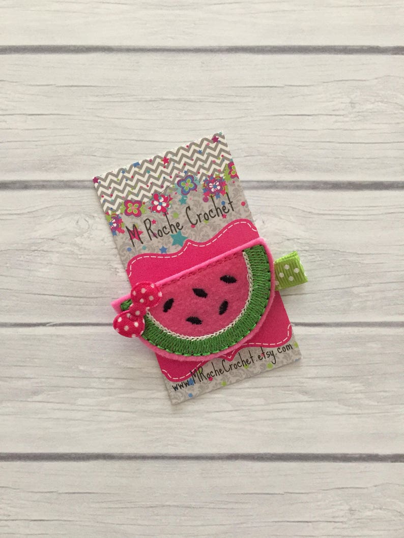 Watermelon hair clip, watermelon felt clip, watermelon hair bow, baby hair clip, toddler hair clip, hair accessory, baby barrettes image 1