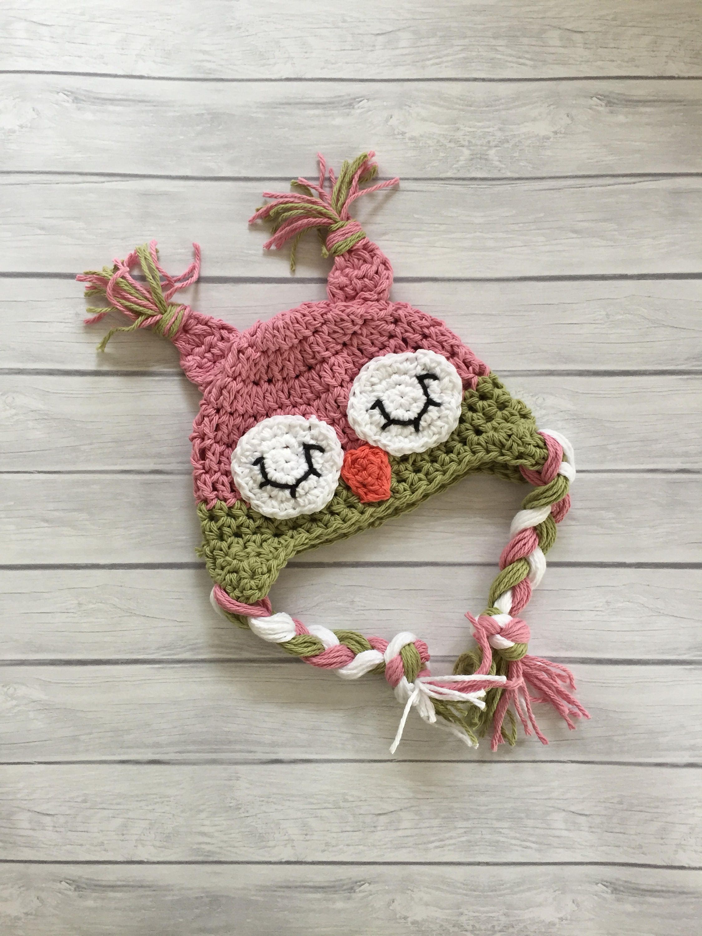 Pink owl hat, crochet owl hat, owl hat, baby owl hat, baby girl hat, owl, animal hat, baby girl owl 