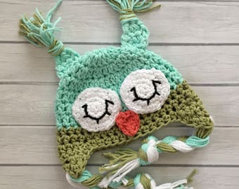 Eulen Mütze für Neugeborene und Kleinkinder, gehäkelte blaue Eulen Mütze, Neugeborenen Foto Requisite, gehäkelte Wintermütze, Baby Tier Mütze
