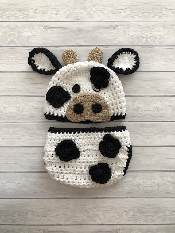 Cow Hat and Diaper Cover Newborn Photo 