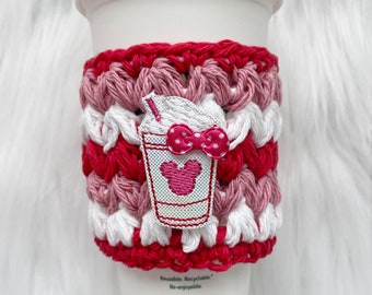 Valentine crochet cup cozy, reusable cup sleeve, hot or cold cup, ecofriendly hot coffee sleeve