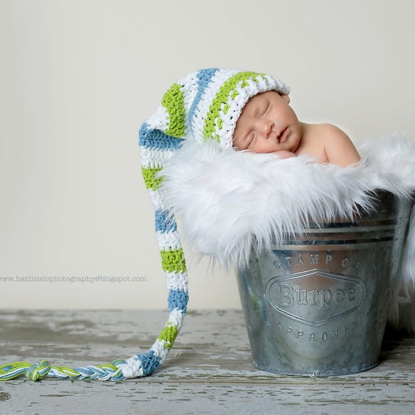 Long tail hat, elf hat, newborn hat, baby elf hat, crochet baby hat, crochet elf hat, newborn elf hat, stocking hat, baby hat, baby boy hat