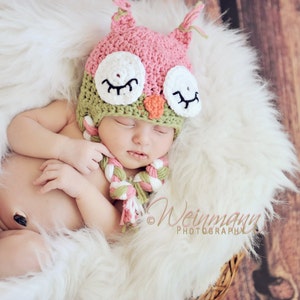 Owl hat for newborn and toddlers, crochet pink owl hat, newborn photo prop, baby owl hat, owl themed nursery or baby shower image 5
