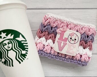 Baseball crochet chunky coffee cup cozy, reusable cup sleeve for hot or cold cups