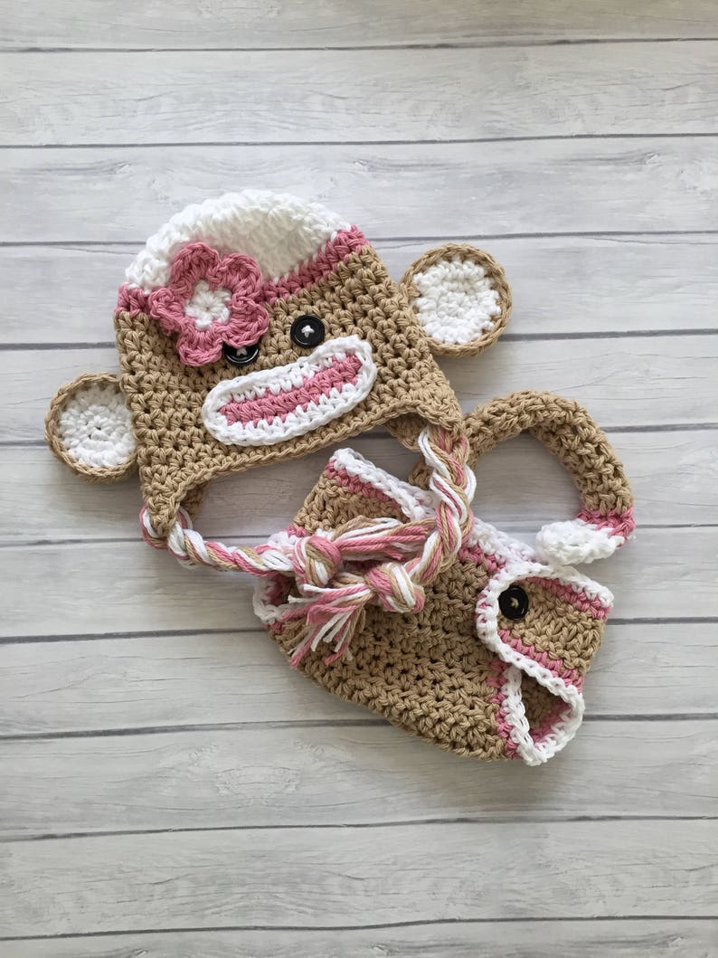 Pink Sock Monkey Hat and Diaper Cover Newborn Photo Prop Etsy