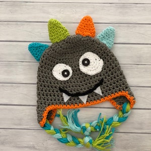 Monster hat, crochet monster hat, baby hat, Halloween hat, Halloween, monster costume, baby boy hat, monster beanie, toddler monster hat image 3