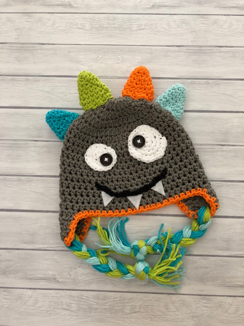 Monster hat, crochet monster hat, baby hat, Halloween hat, Halloween, monster costume, baby boy hat, monster beanie, toddler monster hat image 3