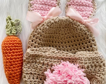 Paashaasbabymutsje, luierhoes en wortel, newbornfoto prop, meerdere kleuren