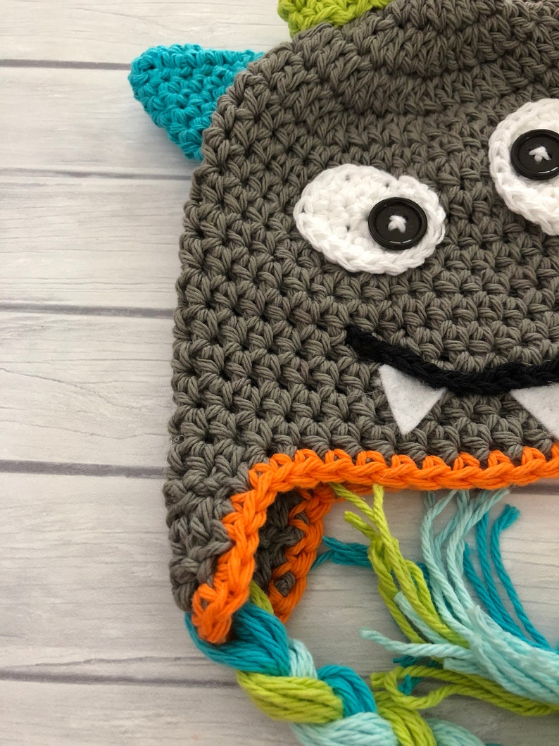 Monster hat, crochet monster hat, baby hat, Halloween hat, Halloween, monster costume, baby boy hat, monster beanie, toddler monster hat image 2