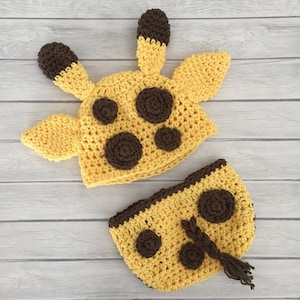 Giraffe hat and diaper cover, newborn photo prop, crochet baby hat, jungle nursery or baby shower
